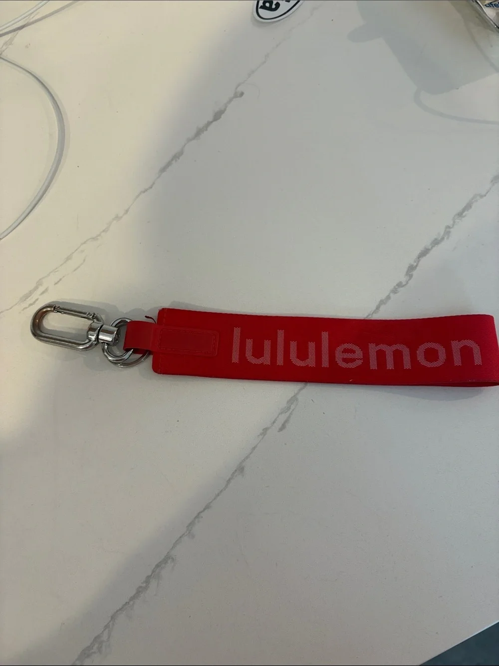 lululemon Red Logo Wrist/Key Strap with Silver Hardware